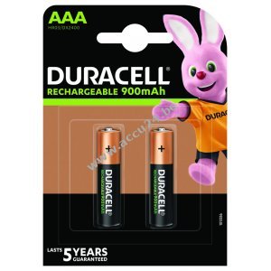 Duracell Oplaadbare AAA, Micro, HR03 Batterij 900mAh Blisterverpakking van 2