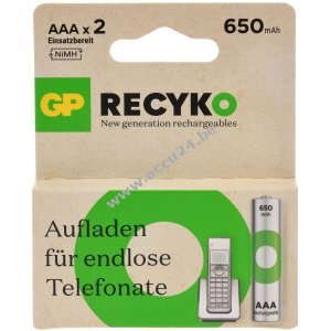 Batterij voor GP HR03 Micro AAA 2 stuks blisterverpakking 650mAh