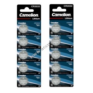 10x lithium knoopcel, batterij Camelion CR2032 bijv. voor horloges 2x Blister van 5