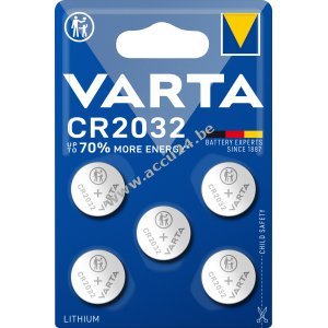 Lithium knoopcel Varta CR2032, vervangt DL2032 IEC CR2032 5-pack blisterverpakking